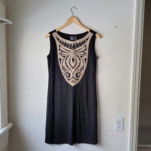 Black Sheath Dress with Tan Embroidery & Gems